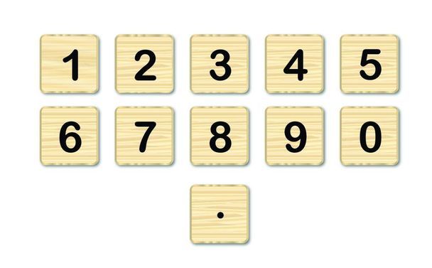 Полный набор чисел на деревянных квадратах на белом фоне
 - Вектор,изображение