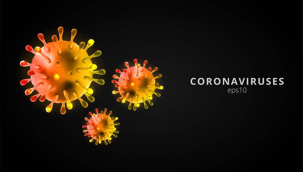 Coronaviruses 3d realistic vector in black background. corona virus cell, wuhan virus disease. Perfect for banner information, flyer, poster, etc. Vector illustration eps10 - Vector, Image