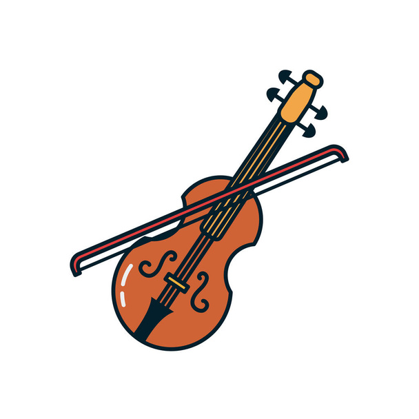 violoncelle instrument ligne et remplissage style icône vectoriel design - Vecteur, image