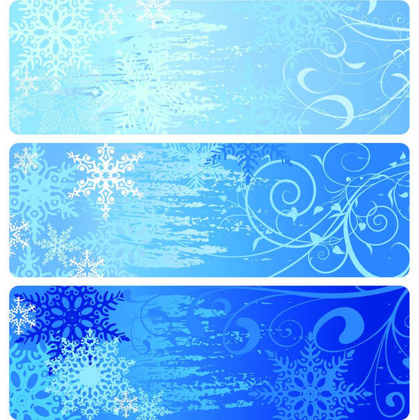 Winter Website Banners with Snowflakes and Grungy Christmas Background - Illustration, Vector - Vector, Image