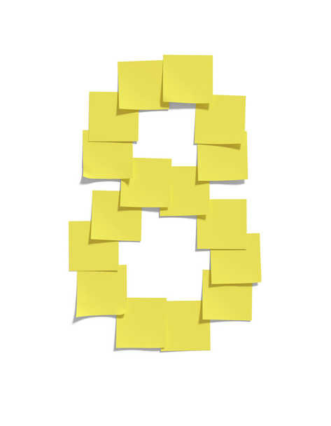 Yellow memo notes illustrating EIGHT and including clipping path - Photo, Image