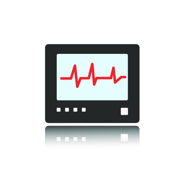 Heart rate monitor color icon with reflection. Heartbeat. Cardiogram vector illustration - Вектор,изображение