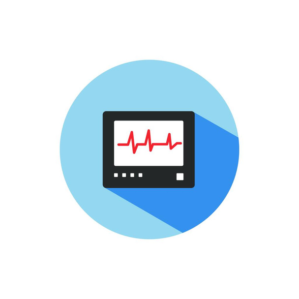 Heart rate monitor color icon with shadow on a blue circle. Heartbeat. Cardiogram vector illustration - Vector, imagen