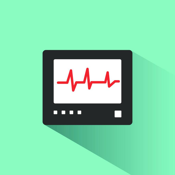 Heart rate monitor color icon with shadow on a green background. Heartbeat. Cardiogram vector illustration - Vector, afbeelding