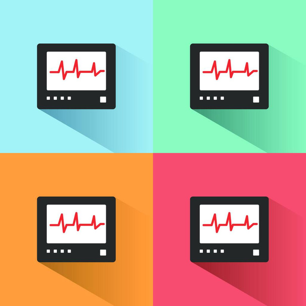 Heart rate monitor color icon with shadow on colored backgrounds. Heartbeat. Cardiogram vector illustration - Vector, imagen