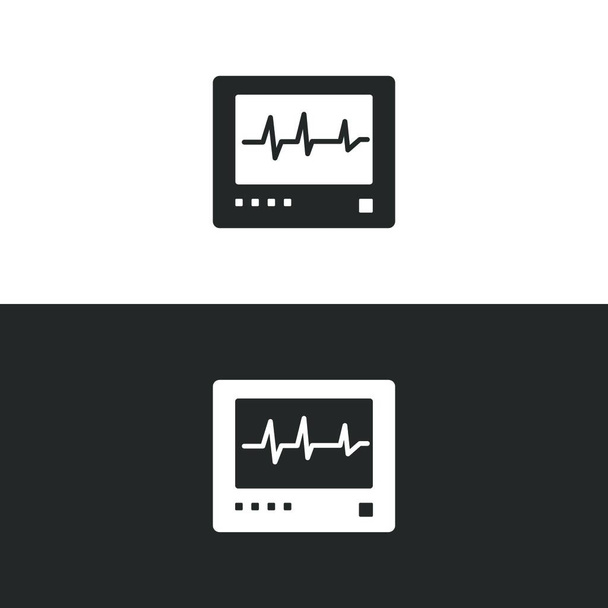 Heart rate monitor icon on black and white background. Heartbeat. Cardiogram vector illustration - Вектор,изображение