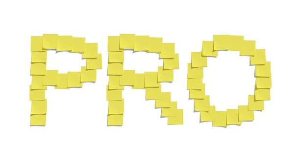 Yellow memo notes illustrating PRO and including clipping path - Photo, Image