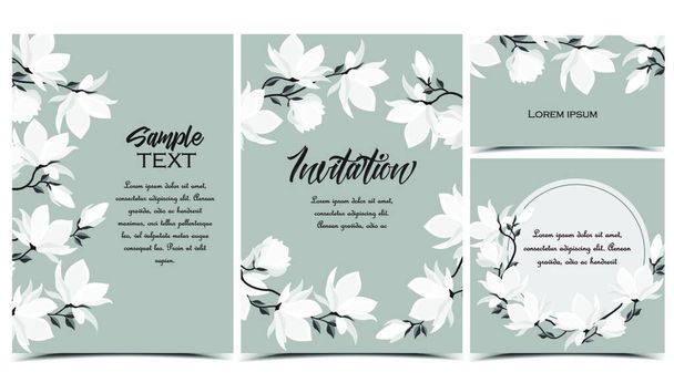 Vector illustration white flowers on a grey background. Set of greeting cards - Вектор,изображение
