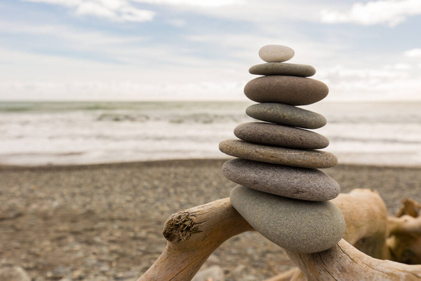 stones in perfect balance at the beach - Photo, Image