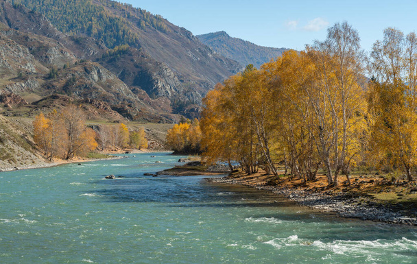 Mountain autumn landscape and river - Foto, Imagen