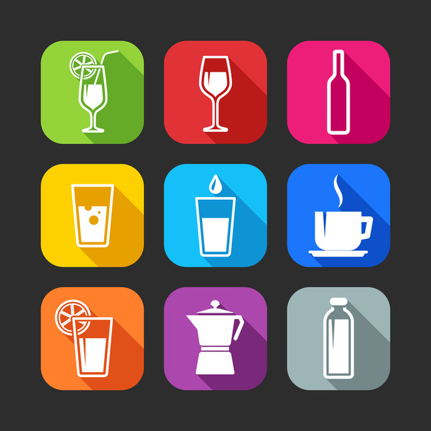 Flat icons for web and mobile applications with beverages - Vektor, obrázek