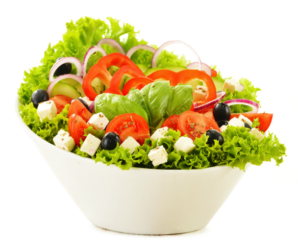 Vegetable salad bowl isolated on white - Photo, Image