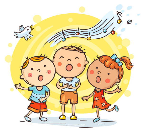 Niños cantando juntos, variante con manos de dibujos animados
 - Vector, imagen