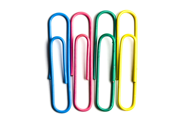 Multicolored paper clips isolated on white - Photo, Image