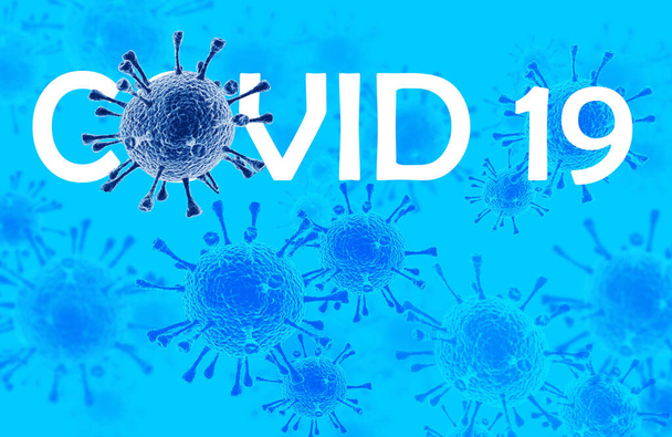 Коронавирусная инфекция COVID-19, медицинская иллюстрация. Новое официальное название коронавирусной болезни COVID-19, пандемический риск, синий фон
 - Фото, изображение