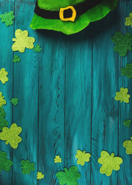 St Patrick Day dark green background with shamrock - Photo, Image