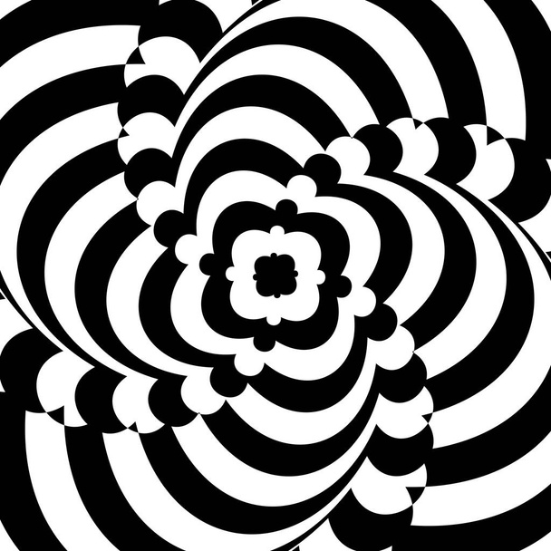 Abstract optical illusion background vector design. Psychedelic striped black and white backdrop. Hypnotic pattern. - Photo, Image