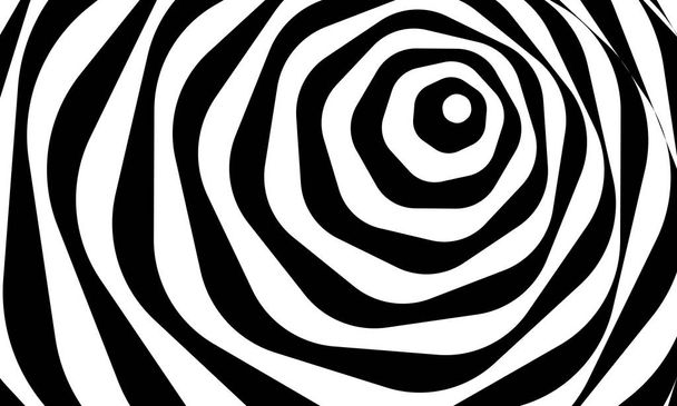 Abstraktní optický iluzní návrh vektoru pozadí. Psychedelické pruhované černobílé pozadí. Hypnotický vzorec. - Fotografie, Obrázek