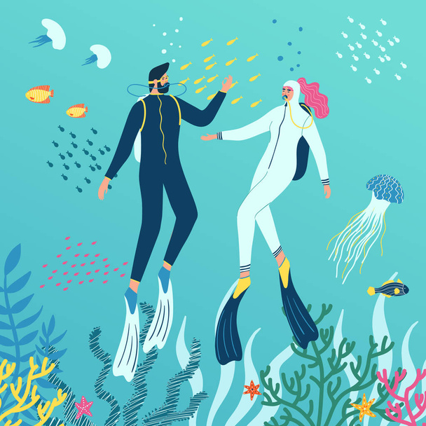 Scuba diving club vector illustration with - Vettoriali, immagini