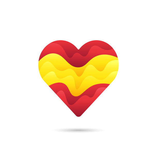 Nationale vlag van Spanje in hart teken liefde pictogram vector ontwerp. Abstract vloeibaar gradiënt haardsymbool kleurrijk ontwerp. - Foto, afbeelding