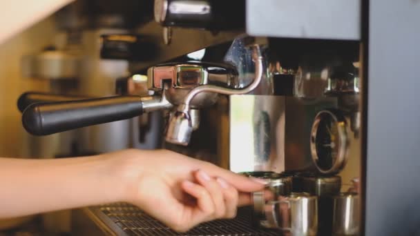 Koffie zetten met een koffiezetapparaat in een café. - Video