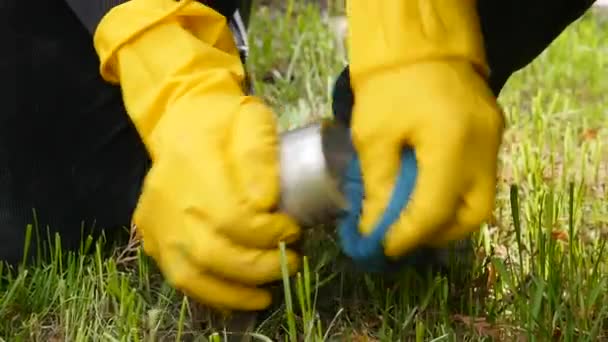 Handen wassen Outdoor Led spots in de achtertuin. Energiebesparende verlichting in het gazon - Video