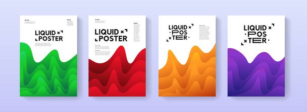 Dynamic posters set with liquid fluid shapes. A4 size abstract layered gradient background illustrations for brochure, banner, print, flayer, card. - Photo, Image