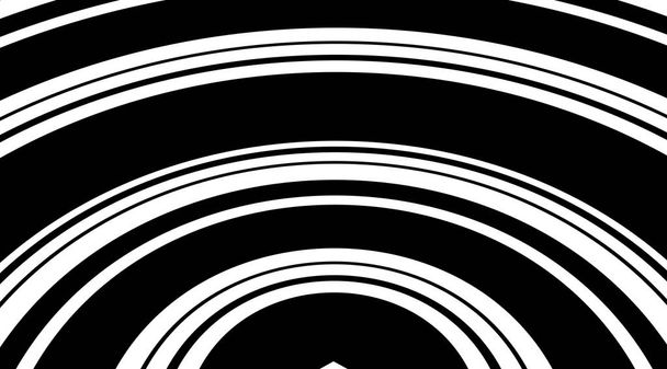 Modèle linéaire en arc de cercle monochrome. Rayures de mouvement fond illusion optique
. - Photo, image