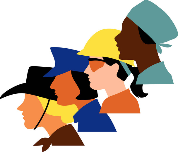 Чотири профілі жінок-професіоналів, фермер, офіцер, підрядник і лікар, EPS 8 Векторні ілюстрації
 - Вектор, зображення