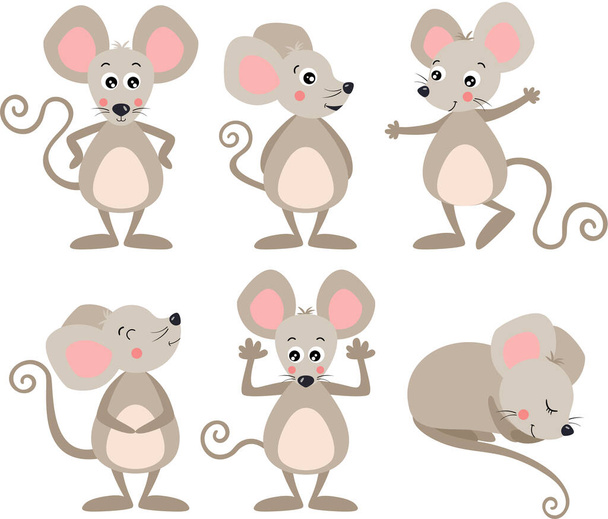 Набор смешных мышей в разных положениях
 - Вектор,изображение