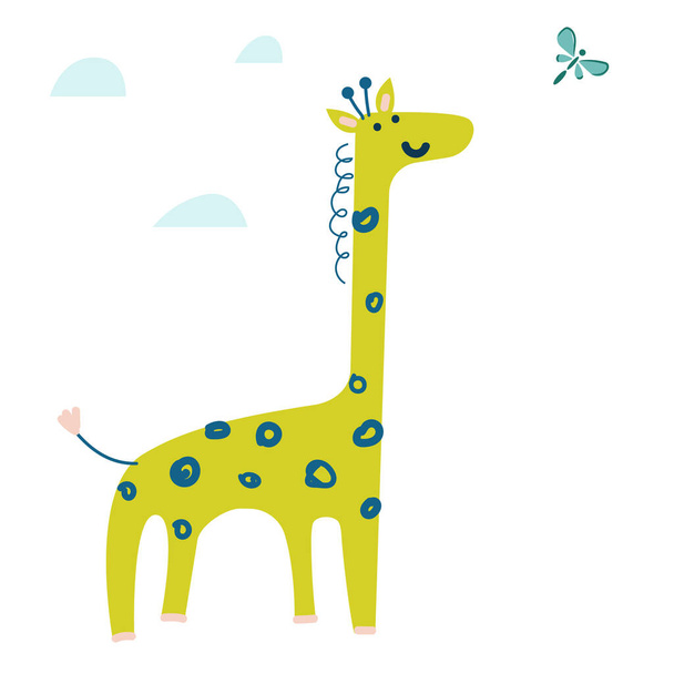 Cute cartoon giraffe vector illustration. Hand drawn wild animal. - Vektör, Görsel