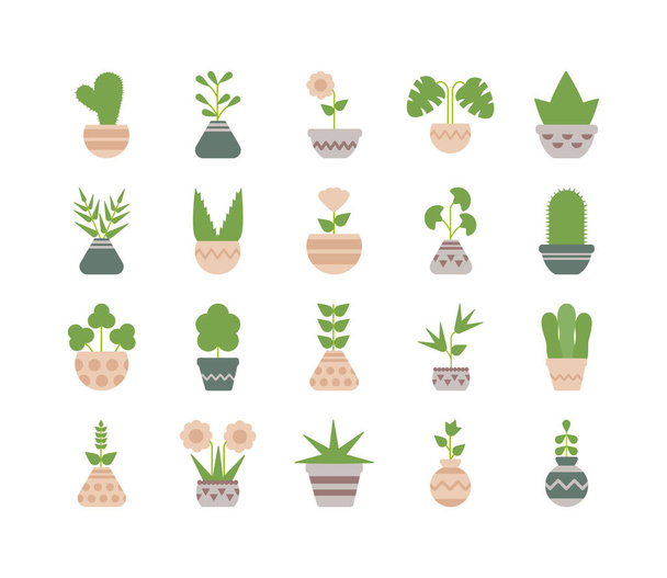 set of icons houseplants with potted - Vector, Image