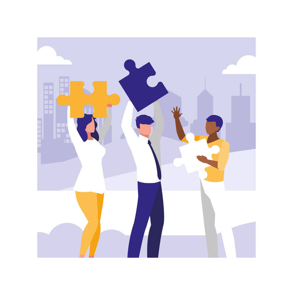 people of business with puzzle piece , teamwork - Vector, Image