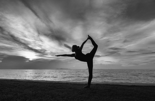 Silhouette woman with yoga posure - Photo, Image