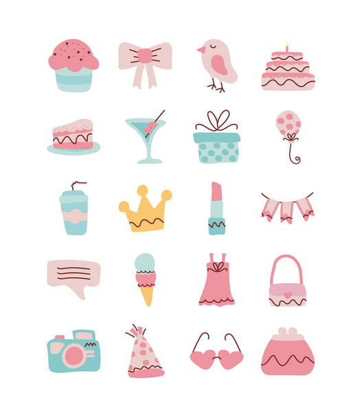 set di icone di colore rosa per la ragazza
 - Vettoriali, immagini