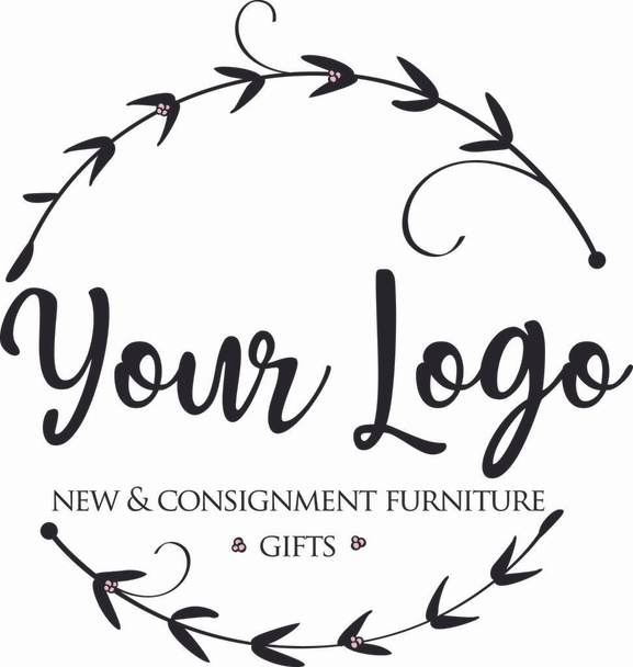 Organic leaf and vine logo idea black and pink colored classic and modern script fonts in a circle motif - Vector, Image
