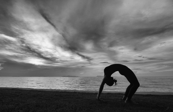 Silhouette woman with yoga posure - Photo, Image