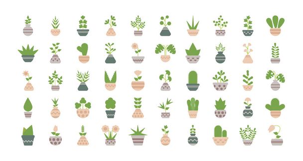 set of icons houseplants with potted - Vector, Image