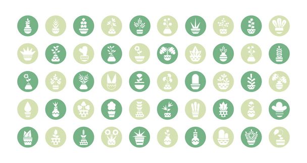 set of icons houseplants with potted, block and flat style icon - Vector, Image