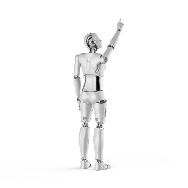 3d rendering female cyborg full length finger point on white background - Photo, Image
