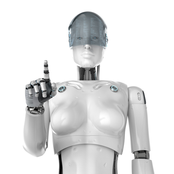 3d renderizado cyborg femenino con punta de dedo de gafas
 - Foto, imagen