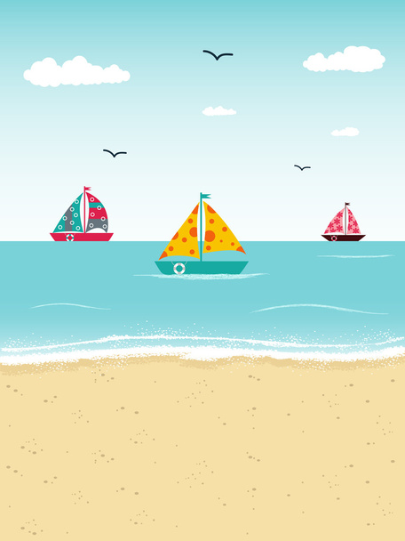 Paysage marin cartoon avec bateaux
 - Vecteur, image