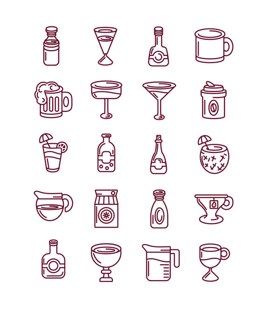 beverages and drinks icon set, line style - Vector, Image