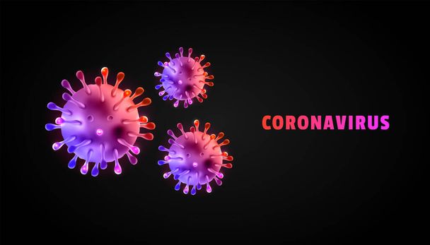 Coronaviruses 3d realistic vector in black background. corona virus cell, wuhan virus disease. Perfect for banner, background.Vector illustration - Vector, Image