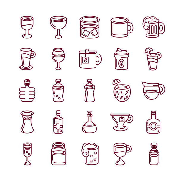 boissons chaudes et boissons ensemble icône, style ligne
 - Vecteur, image