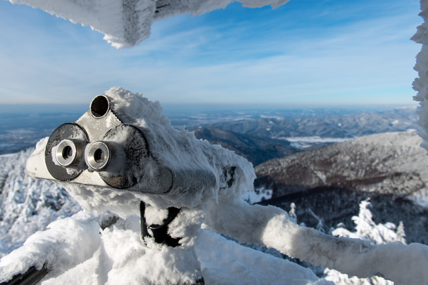 Binocular Covered By Snow In Winter - Photo, Image