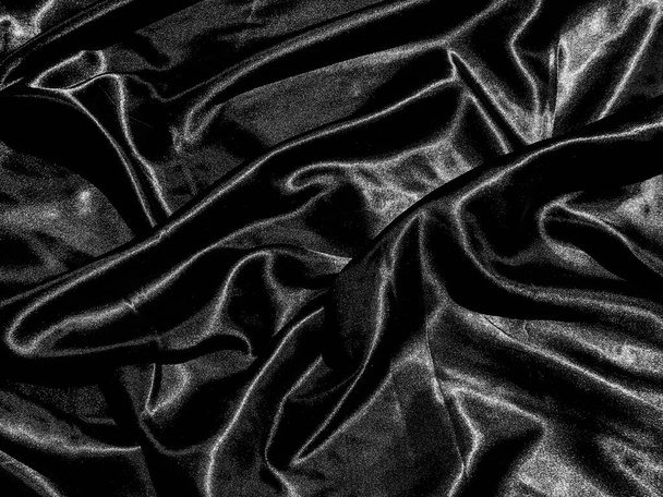 Czarna tkanina lub tkanina tekstury tło z fali ciekłej lub falowane fałdy. Projekt tapety - Zdjęcie, obraz