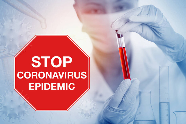 The concept of coronavirus hazard and public health risk. Stop coronovirus. Pandemic medical concept with dangerous cells. 3D illustration. - Fotoğraf, Görsel