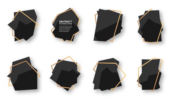 Abstract geometric black banner gold frame set - Vektör, Görsel