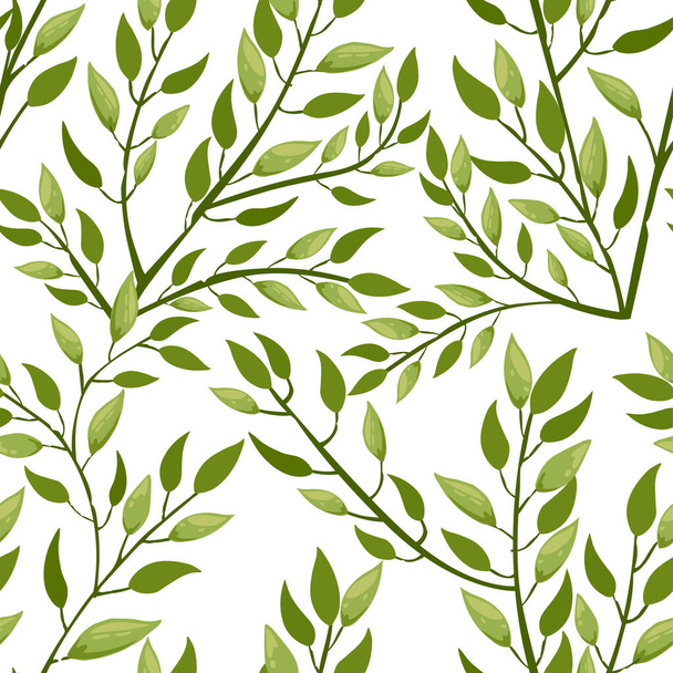 Seamless pattern hand drawn tree branches with leaves botanical flowers floral hand drawn scandinavian style art design element flat vector illustration. - Vector, Imagen